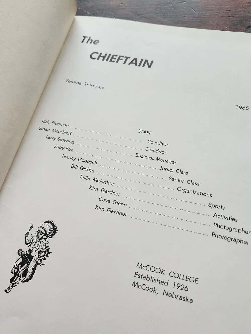 Vintage Yearbook 1965 McCook College Nebraska 'The Chieftain' Unsigned Good '65